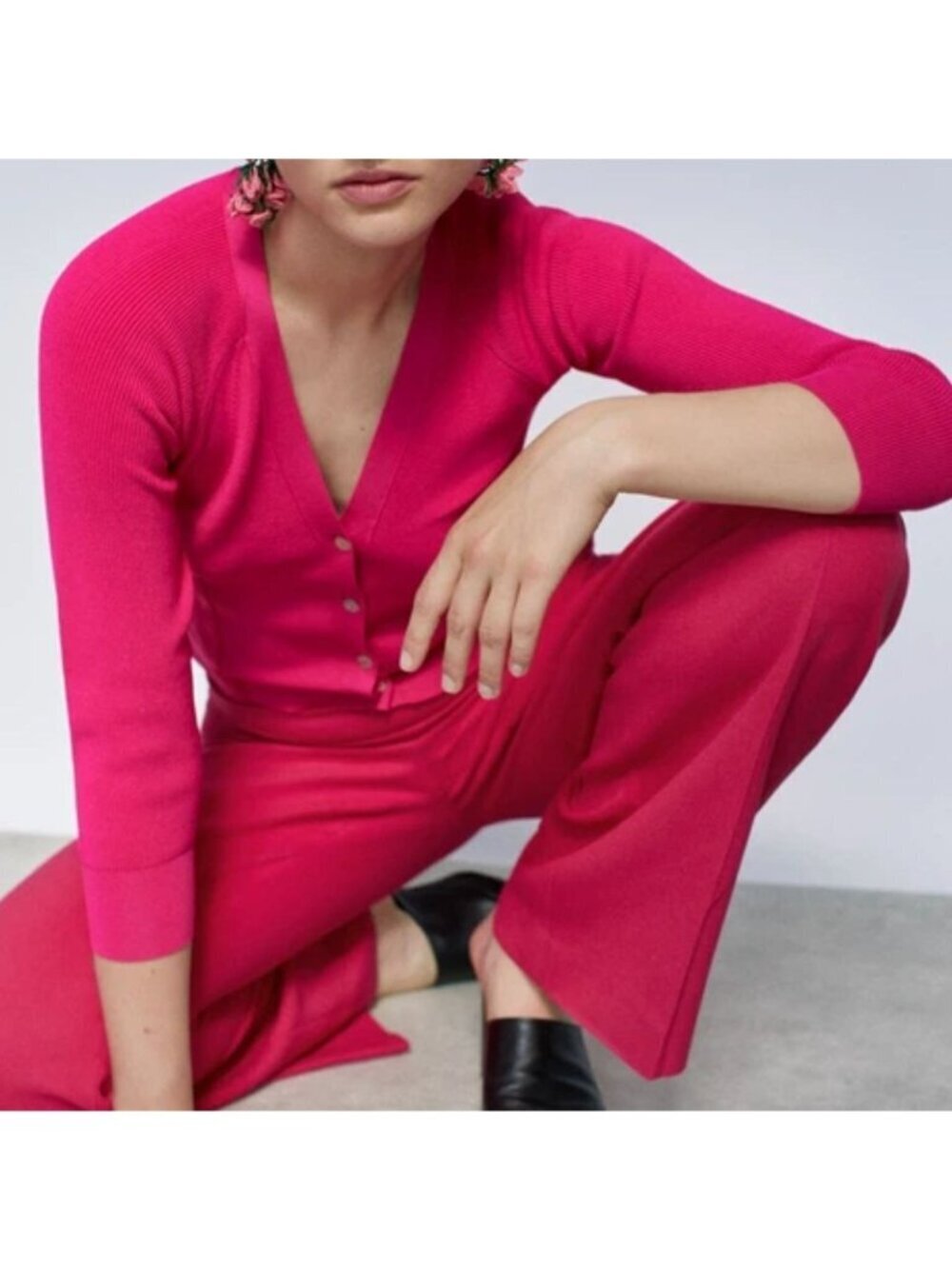 NWT ZARA Knit Button Front Cardigan With Seams Pink S 6873/025/630
